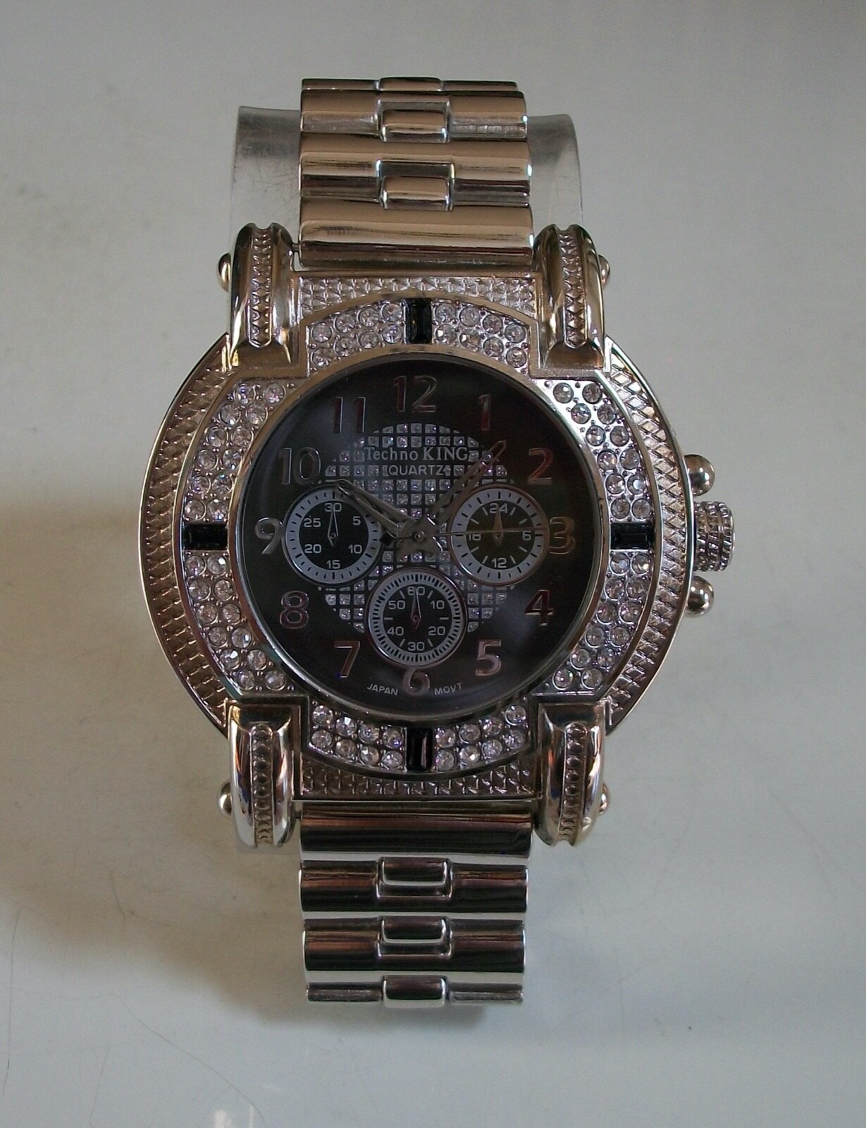 Men’s Black & Silver Dial Silver Finish Bling Fashion Dressy Party Watch