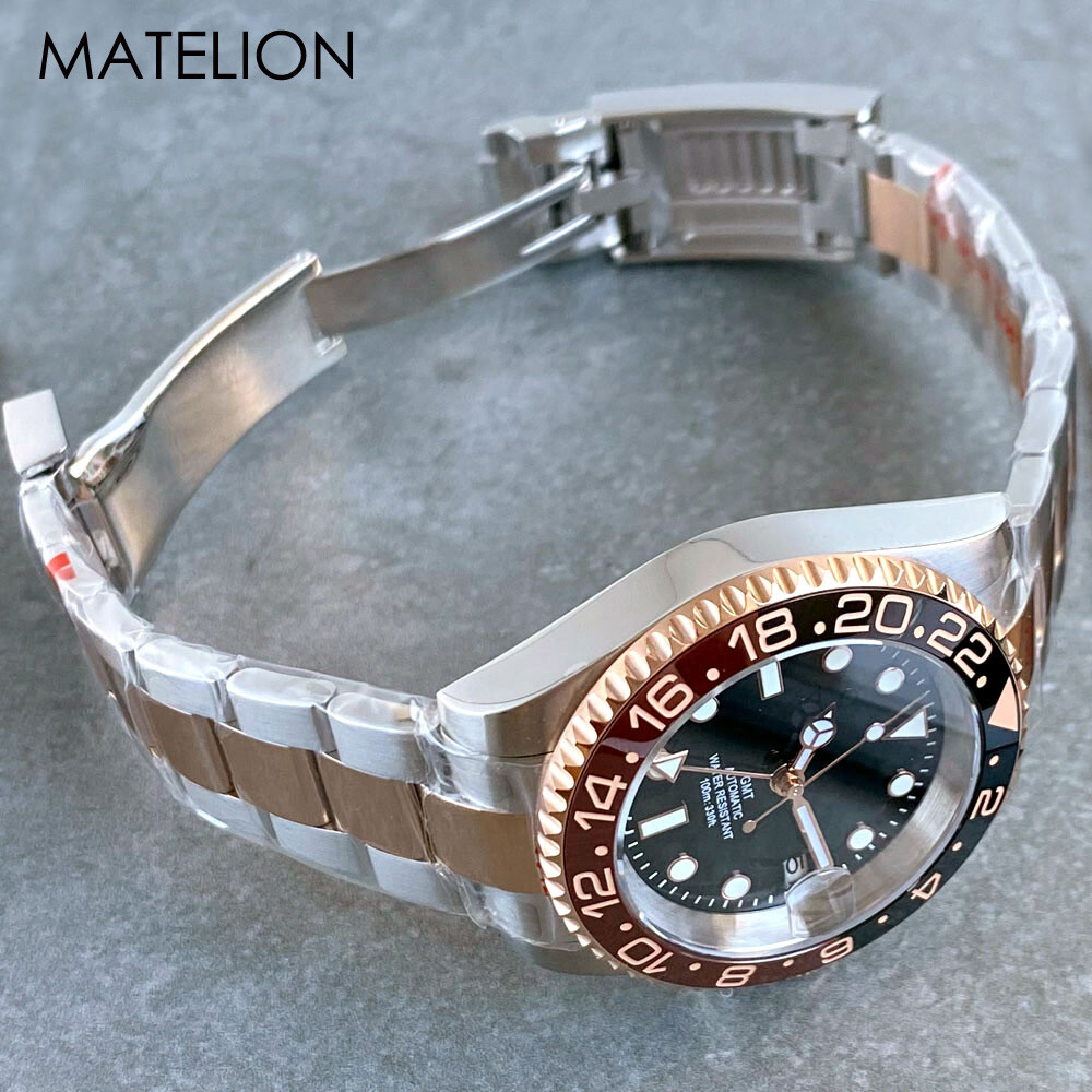 40mm NH34A Automatic Men Diver Watch GMT Rose Gold 200m Waterproof Jubilee Strap