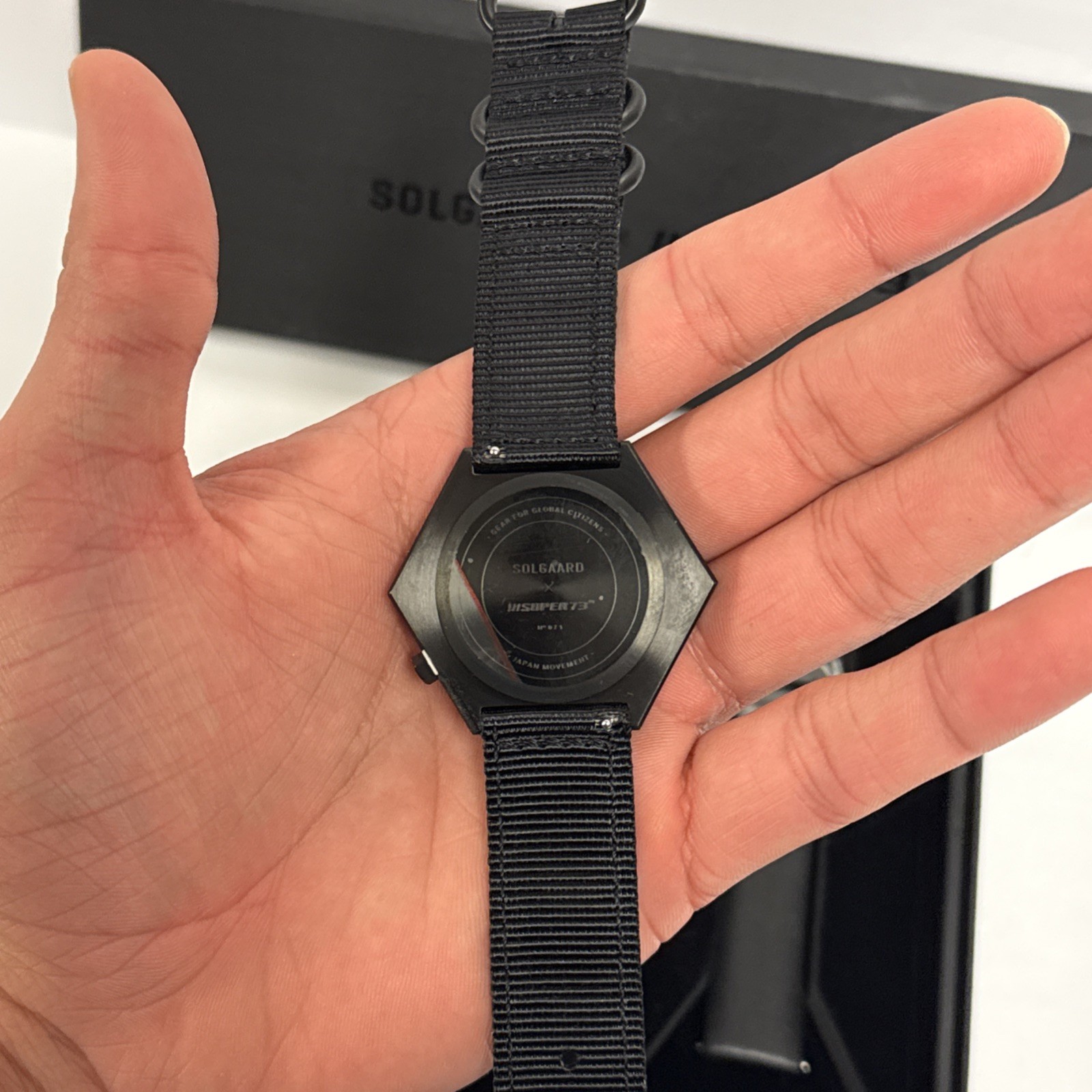 SOLGAARD x SUPER 73 Hex Watch #71 Black Dial Nylon Band New Battery
