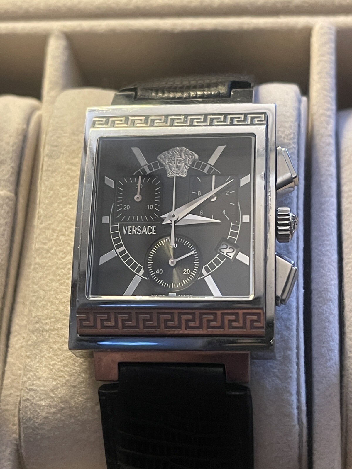 Versace Landmark Tank Original Lizzard Band Rare Classic Chronograph Watch