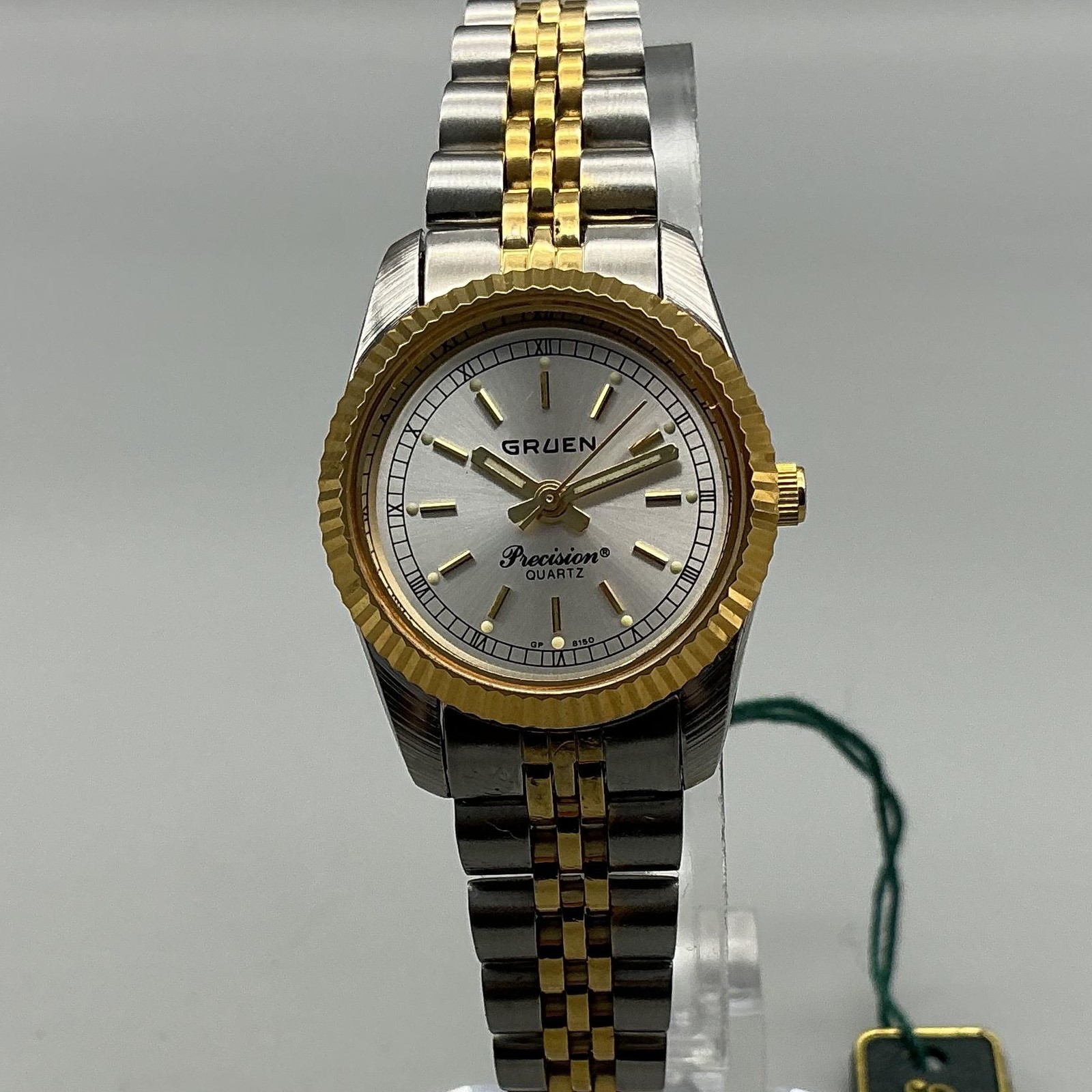 Vtg Gruen Precision Womens Watch 25mm Fluted Bezel Two Tone New Battery 7.5″
