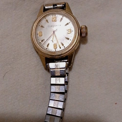 Vintage Caravelle Watch Women 20mm Gold Tone Dial Stretch Band Manual Wind