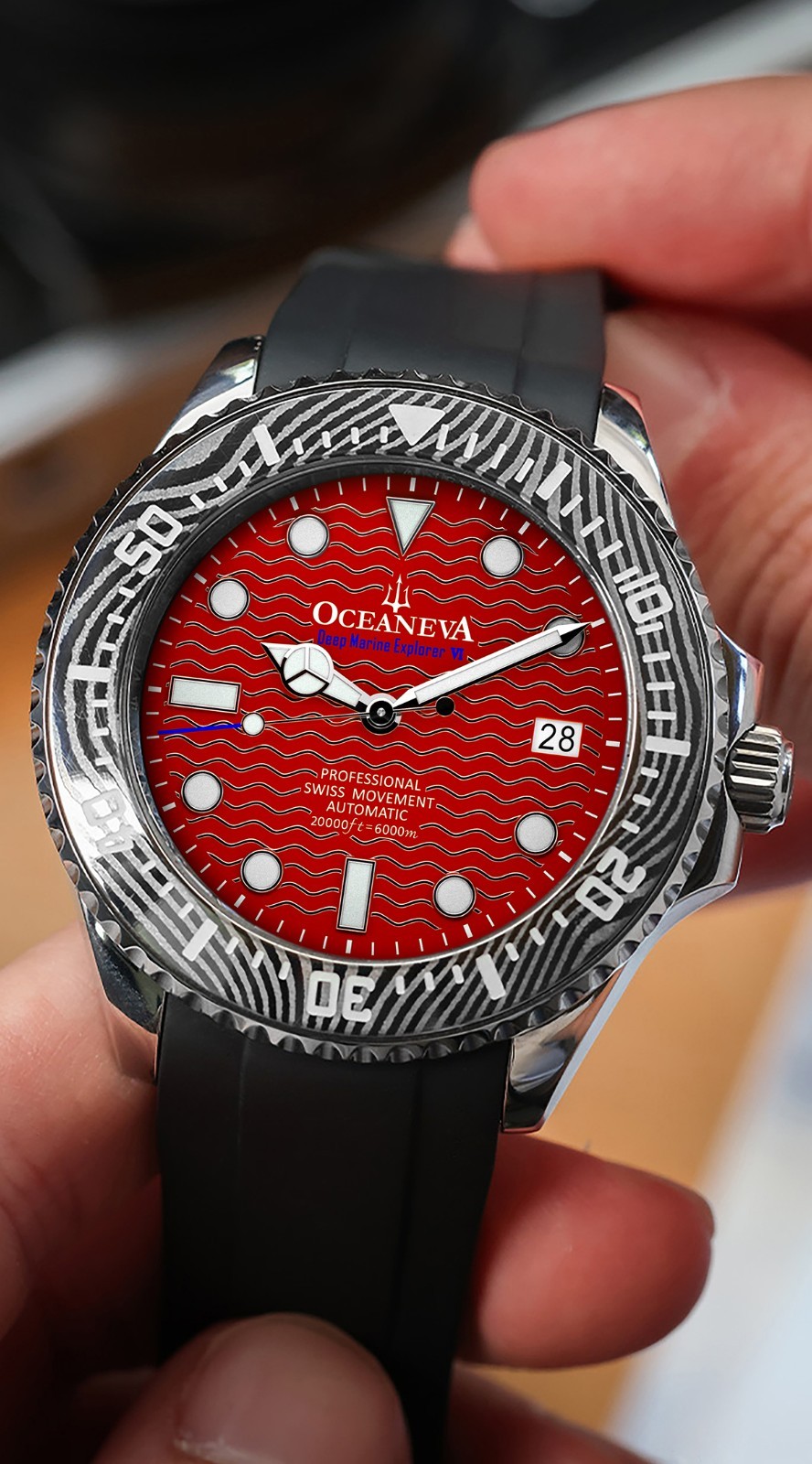 Oceaneva 6000m Grade 5 Titanium AUTOMATIC Watch SWISS MOVEMENT Red