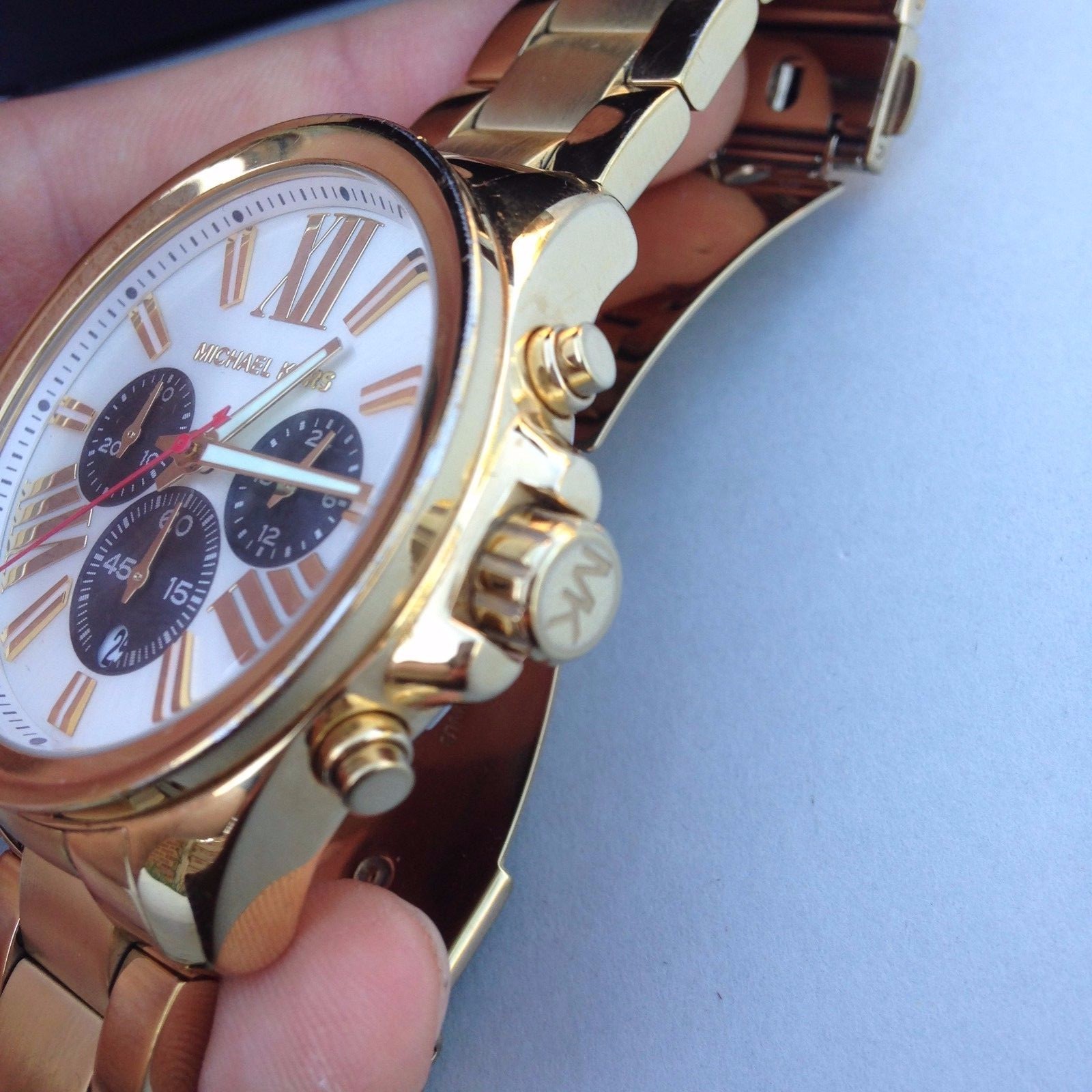 MICHAEL KORS MK5838 WREN CHRONO SILVER DIAL GOLD BAND WATCH