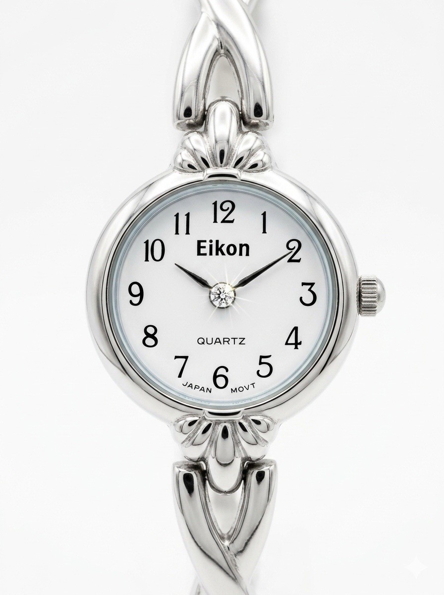 Eikon Women’s Quartz Analog Dress Watch White Dial Arabic, SS Silver Bracelet