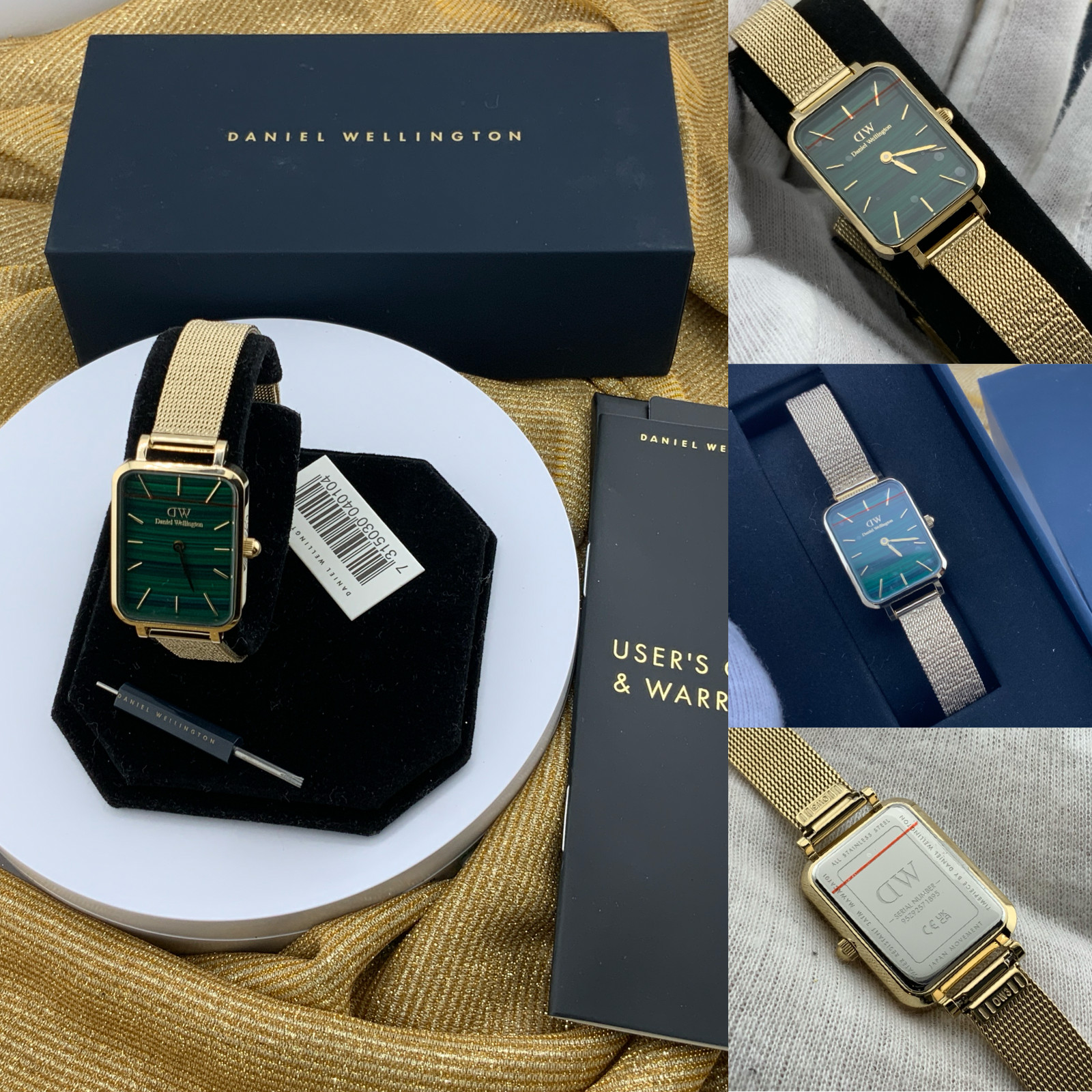 Daniel Wellington Quadro Pressed Evergold Green Gold Mesh Watch RRP £145 20x26mm