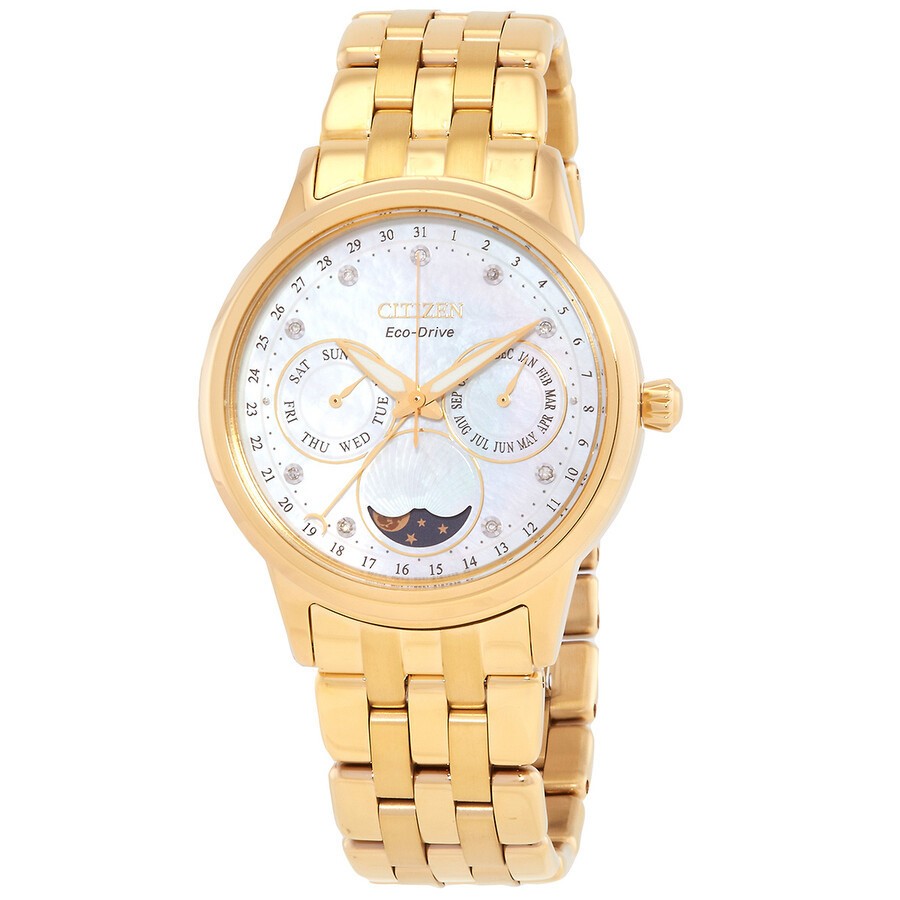 NEW CITIZEN ECO DRIVE WOMEN’S MOON PHASE CALENDRIER DIAMOND WATCH FD0002-57D