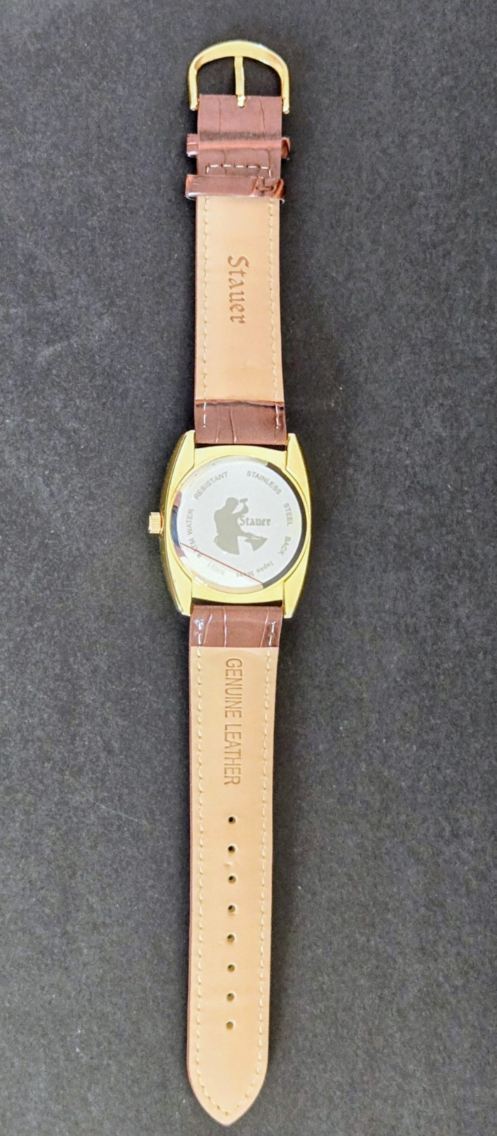Stauer Timemaster Watch – No. 30021 – Gold-Tone Dial & Brown Leather Strap – NIB