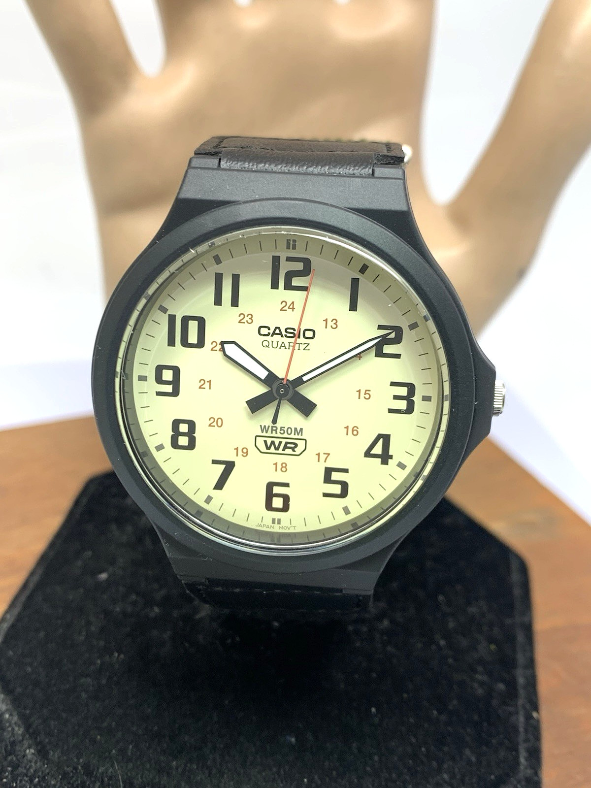 Casio Men’s Watch MW240B Analog Quartz Beige Dial 42mm Black Green Nylon Band