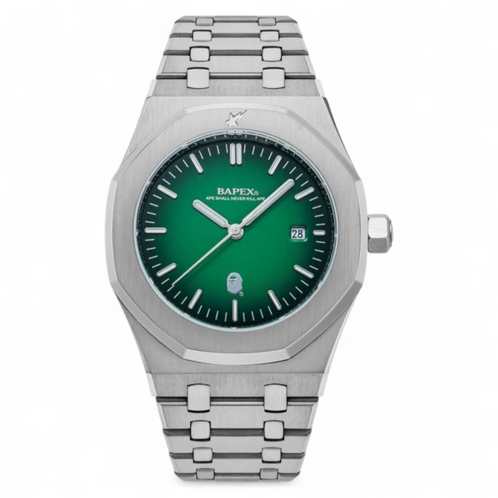 A Bathing Ape TYPE 9 BAPEX #2 Silver Emerald Green Dial Stainless Men’s Watch