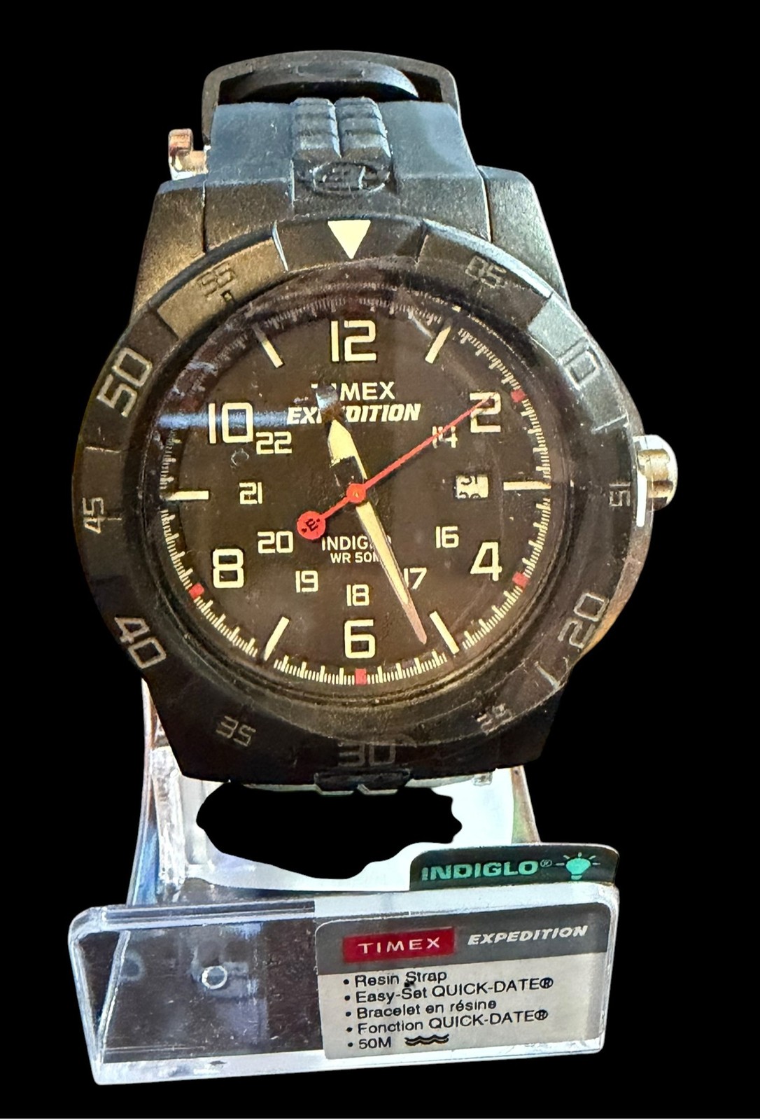 TIMEX Expedition Indiglo WR 50M Quick-Date Black Resin Strap Men’s Watch