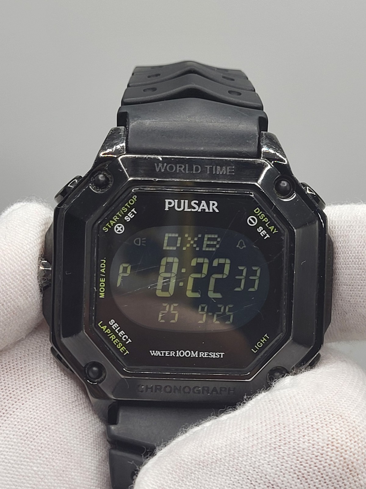 Rare [WORKS] 1993 Pulsar SEIKO World Time Chronograph Mens Watch Pilot W602-x001