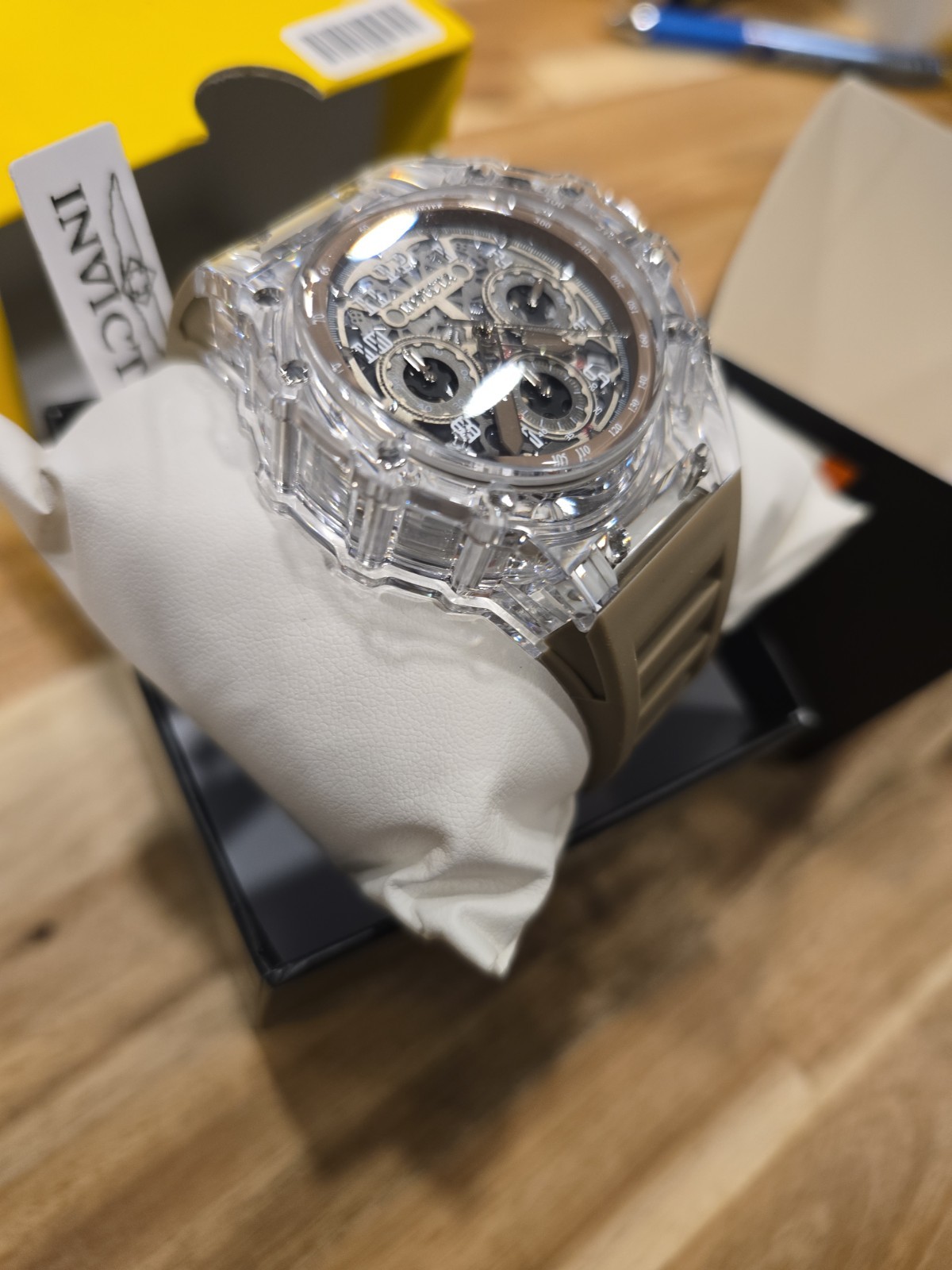 Invicta Racing Vaulthan Men’s Watch 69684 44mm Clear W/Khaki Band New!!