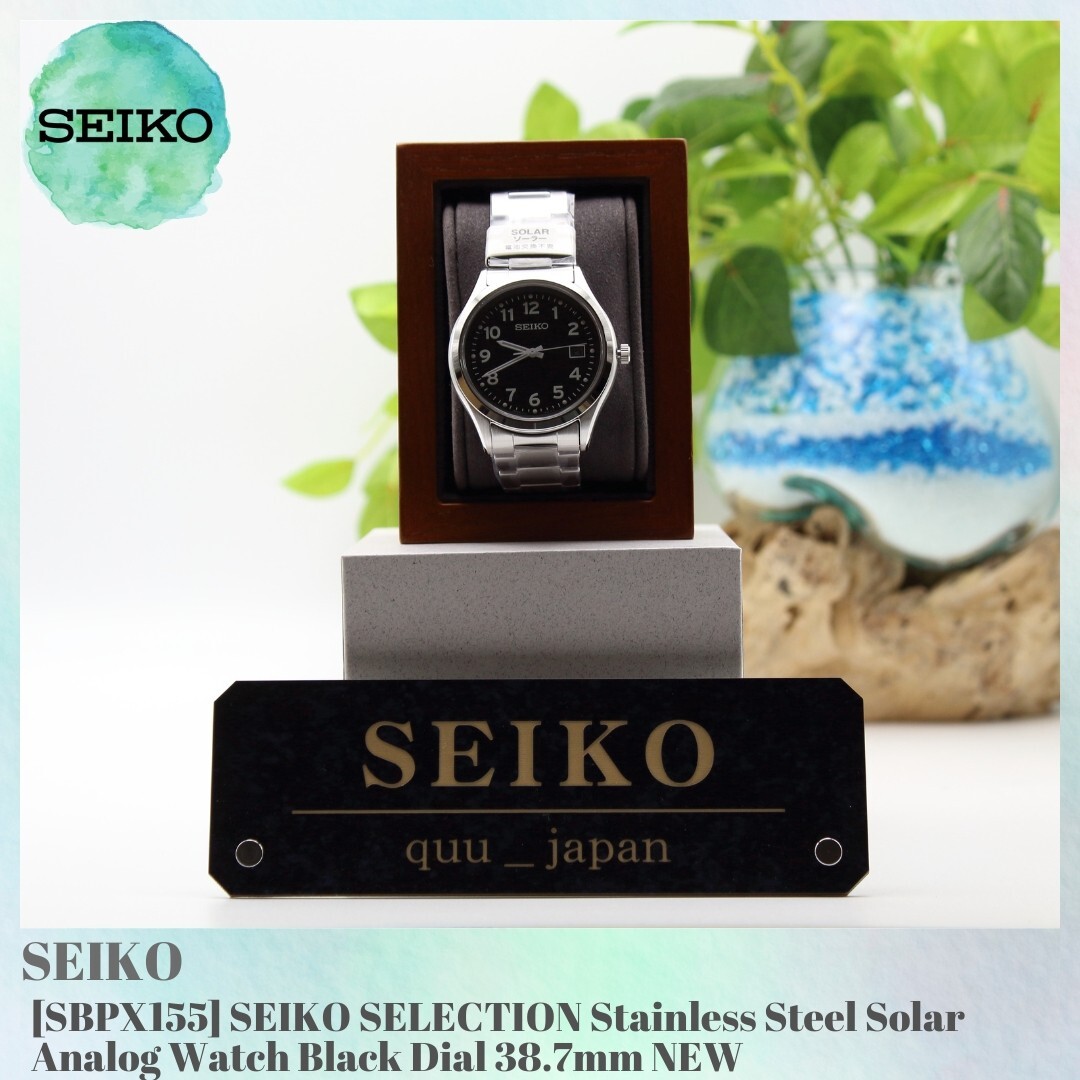 SEIKO SELECTION SBPX155 Stainless Steel Solar Analog Watch Black Dial 38.7mm NEW