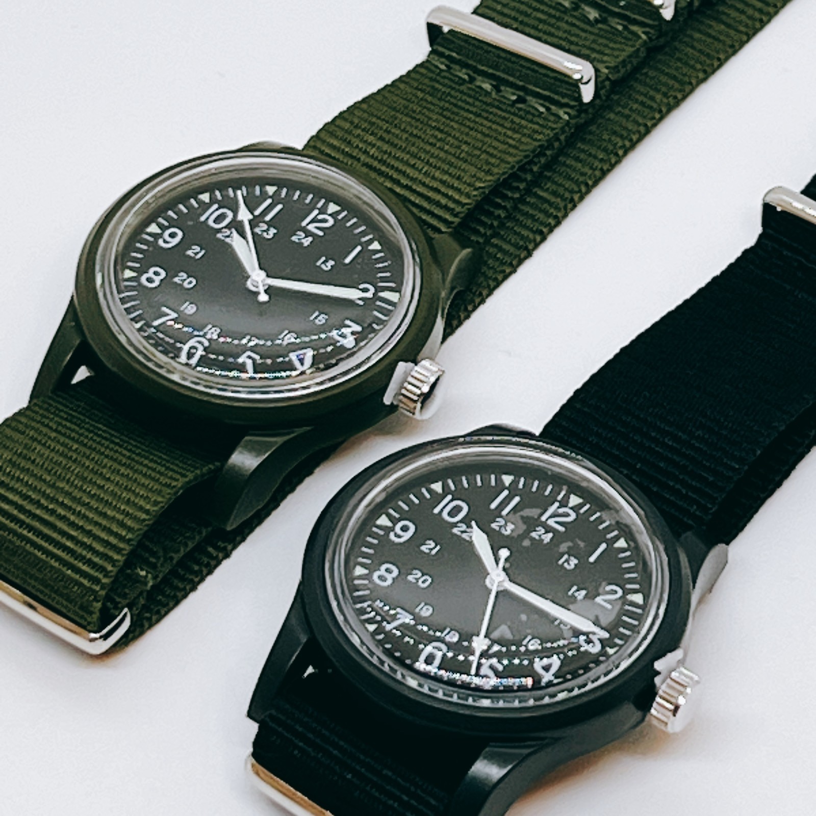 DAISO Mili Watch Olive Green And Black Set of 2 Military Watch Hattori Movement