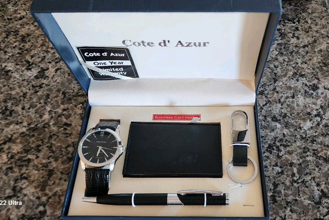 COTE d’ AZUR MENS ACCESSORY SET QUARTZ WATCH PEN BUSINESS CARD HOLDER KEY CHAIN