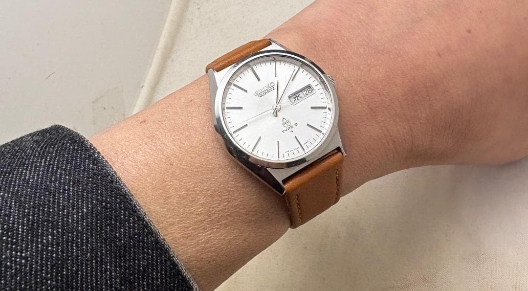 Seiko TYPE II 7546 Quartz Men’s Watch White Dial Analog Date Display From Japan