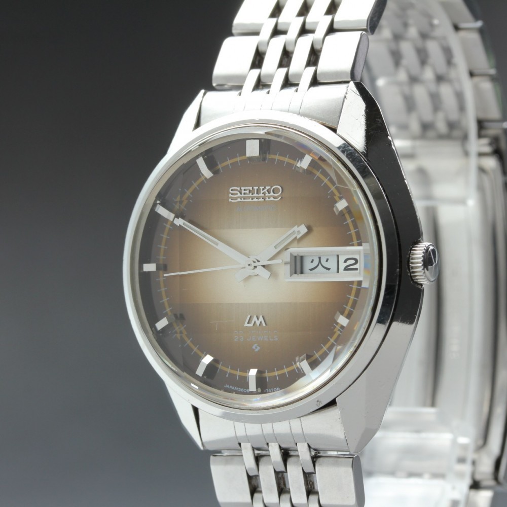 SEIKO Lord Matic 5606-7280 Day/Date Brown Cut Glass Auto 33mm Men’s Watch 1973
