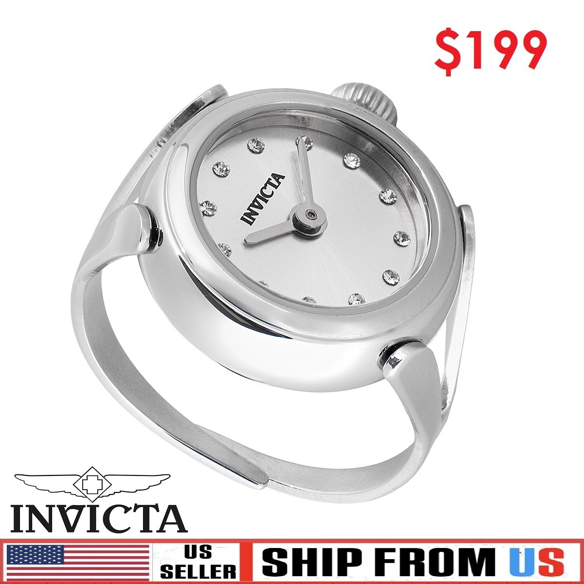 $199 Invicta Angel Lumalink Women Ring Watch 17.5mm Steel Quartz Watch 44480 NIB