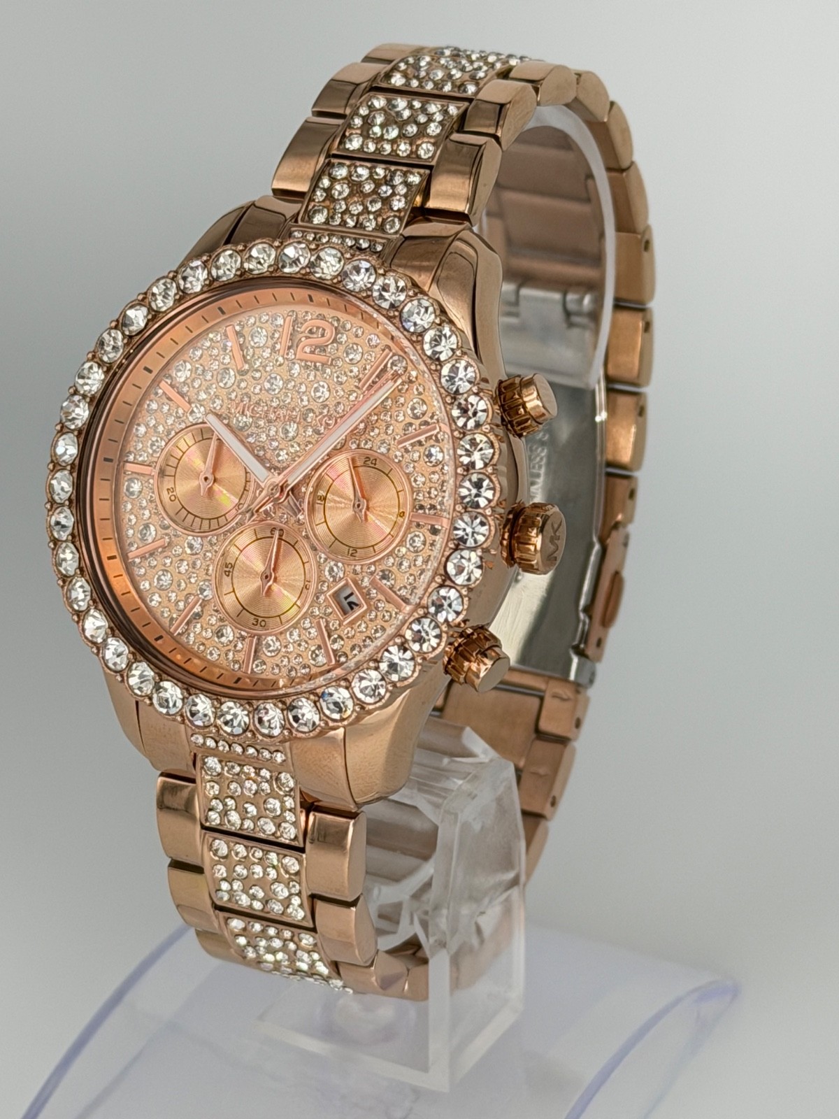 MICHAEL KORS Layton MK7285 Chronograph Rose Gold Glitz Crystal 42mm Wristwatch