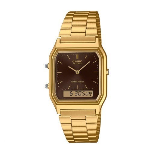Casio AQ-230GA-5A Unisex Analog Digital Watch Gold Tone Brown Vintage NEW