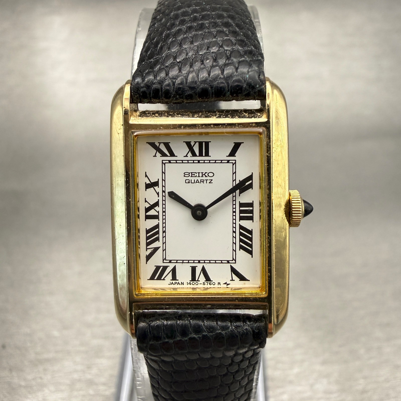 Seiko Tank Watch Women 17mm White Dial Gold Tone Rectangle 1400-8069 New Batt