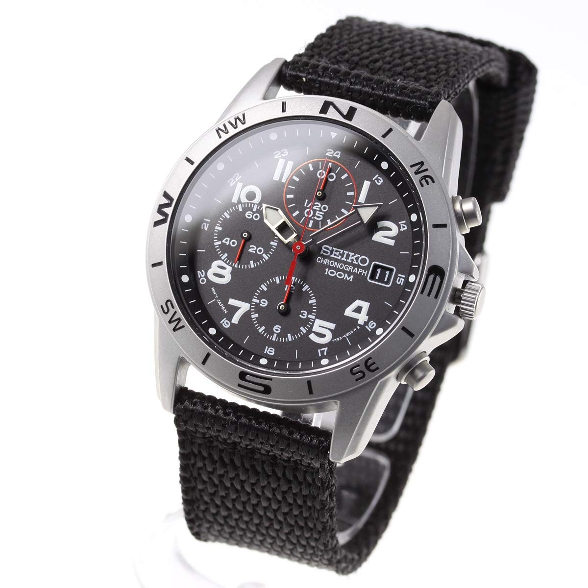 SEIKO SND399P Black Chronograph 100m Men’s Watch Stainless Steel New Japan