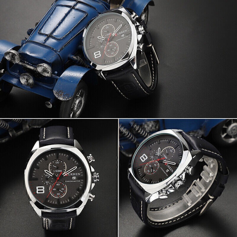 Business Sport Men’s Stainless Steel Case Leather Band Quartz Analog Wrist Watch