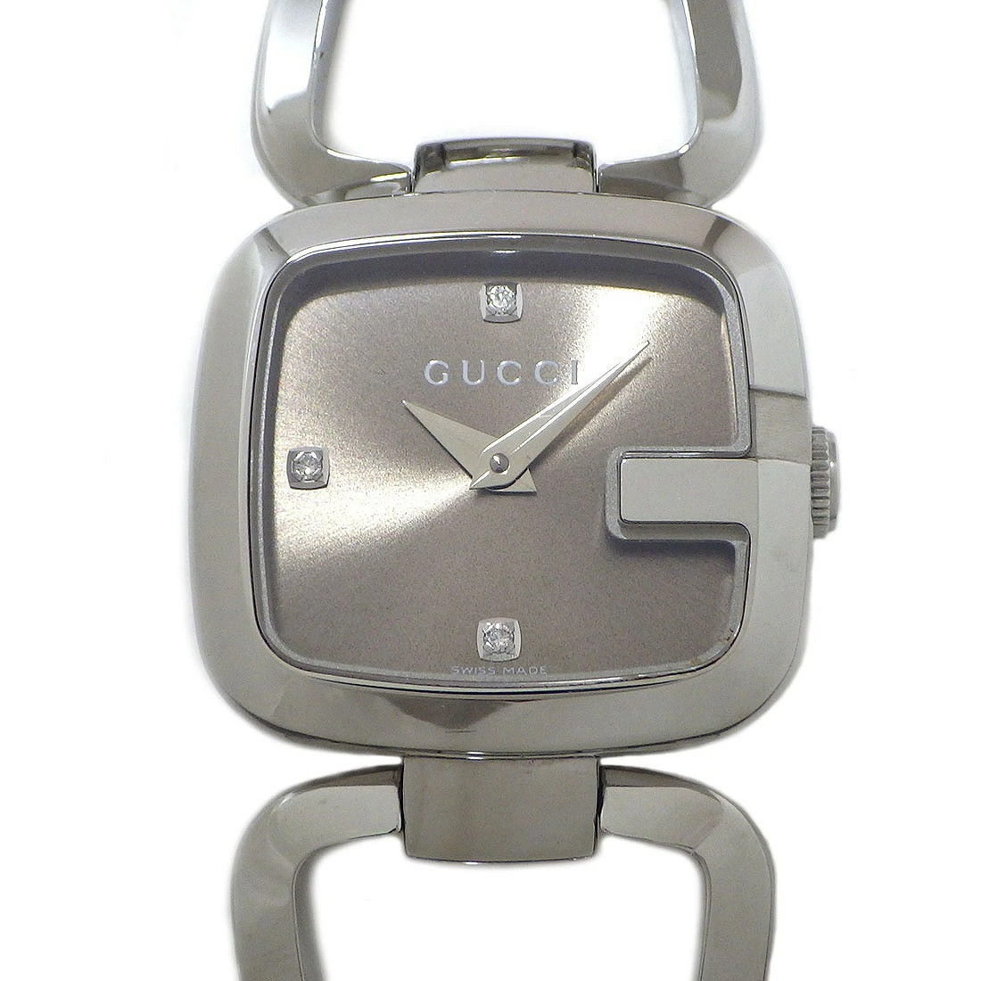 Gucci G Collection 125.5 Diamond Square Quartz Ladies Watch Silver & Brown