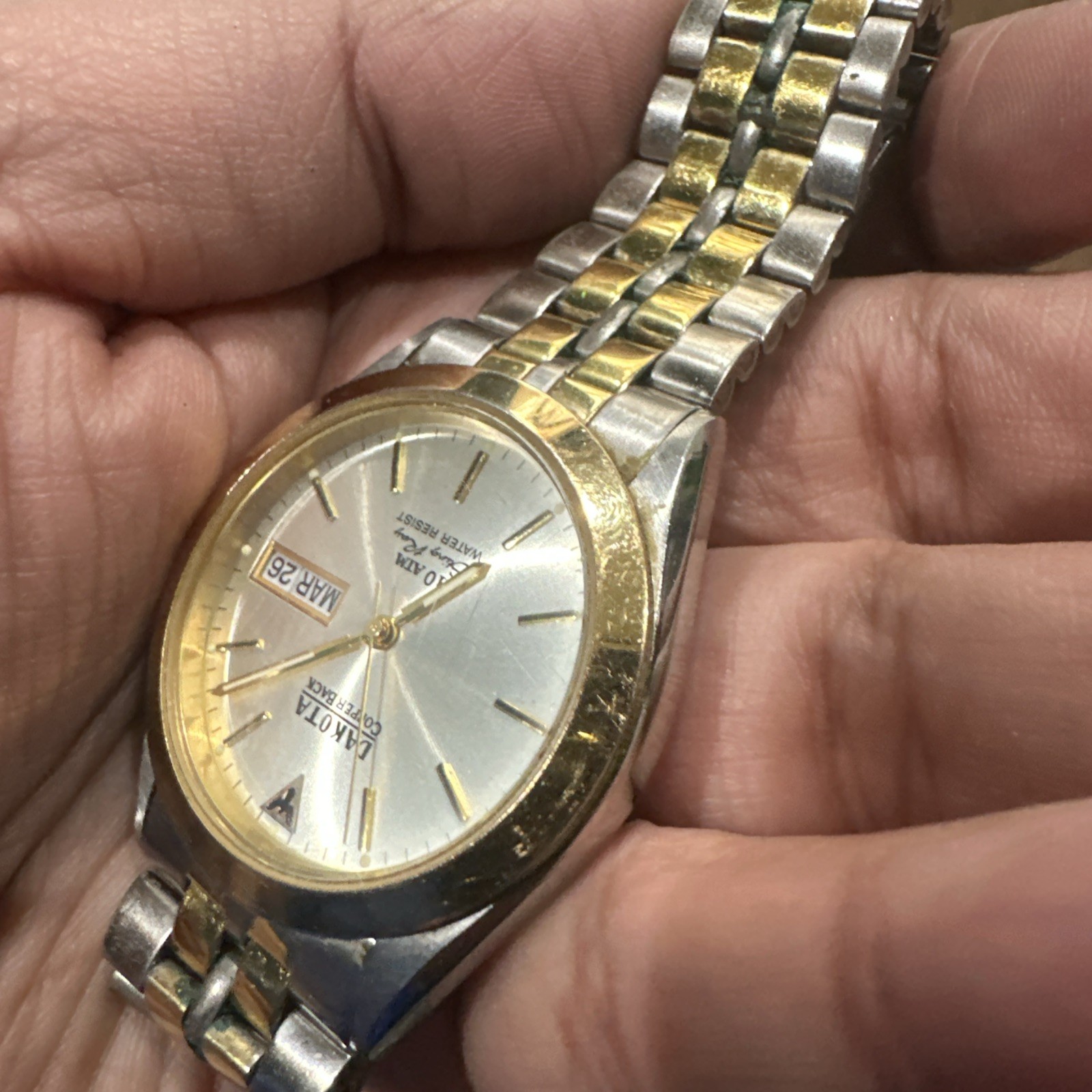 Dakota Copper Back Two Tone Mens Watch 36mm Quartz Rare For Repair Fit 7.5in