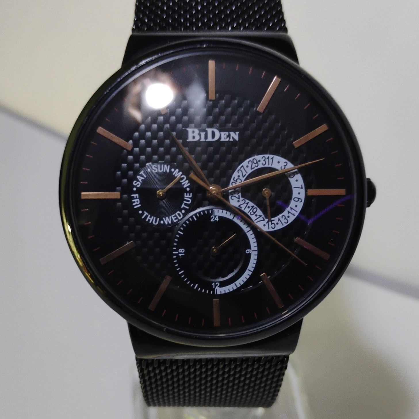 Biden Black Stainless Steel Mesh chronograph Day & Date Analog Dress Wristwatch