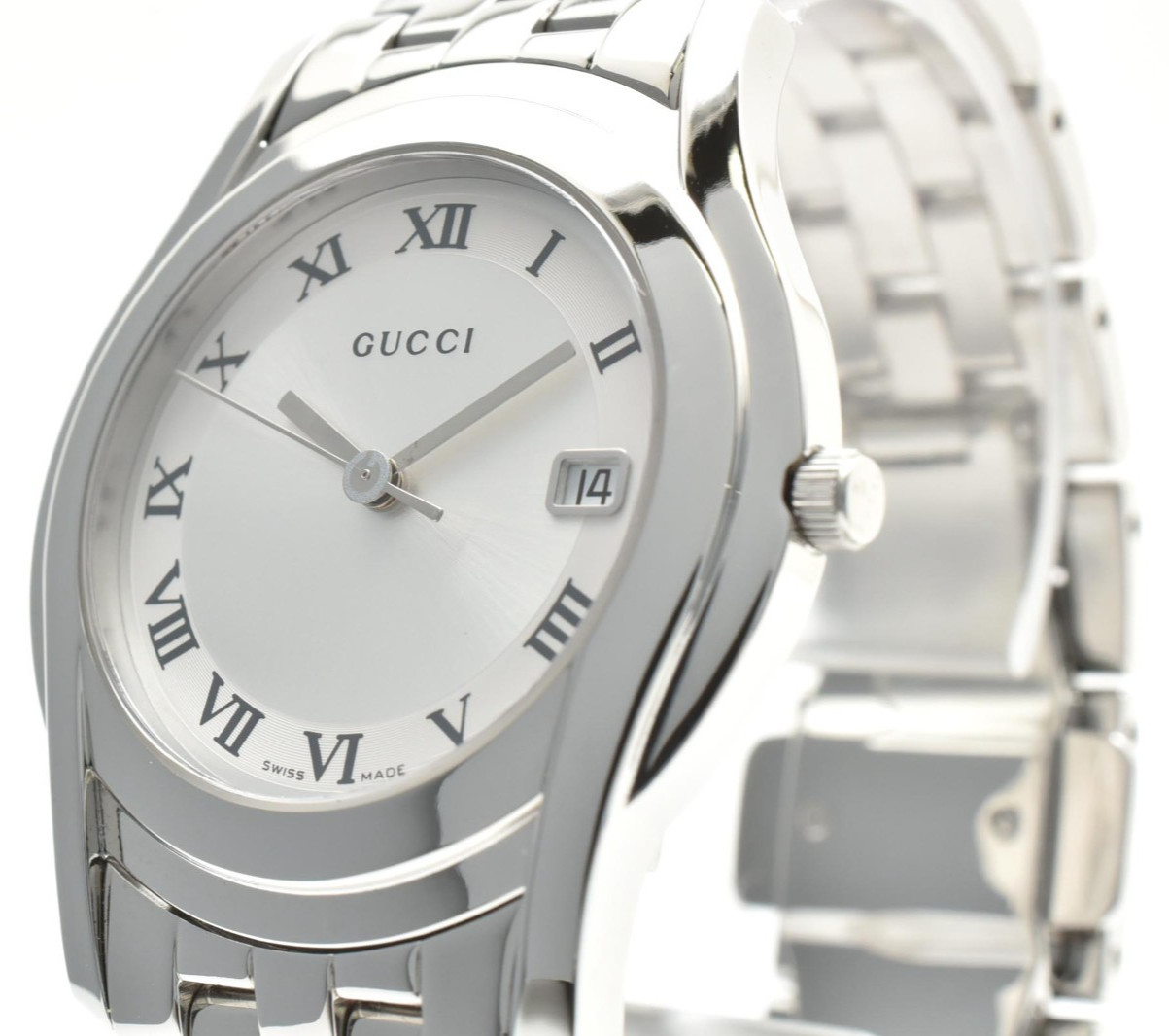 GUCCI 5500M G-Class Quartz Men’s Watch 35mm Vintage Silver Dial Date Swiss