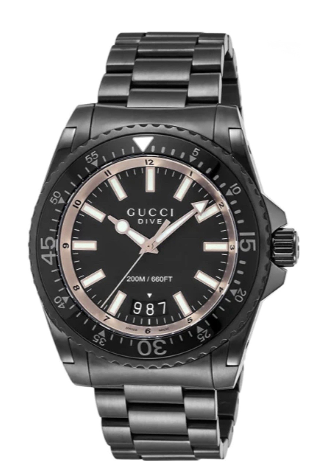 GUCCI Dive YA136213 Date Quartz Black Dial Mens Watch 45mm.
