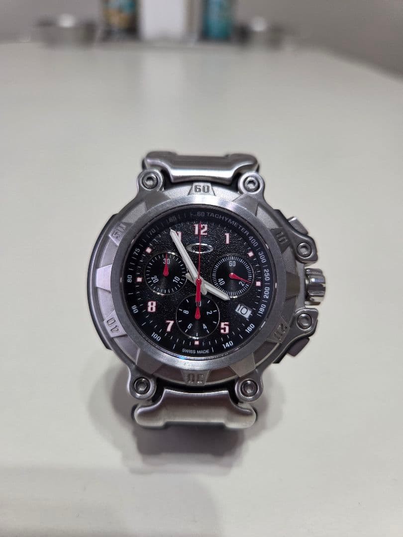 Oakley Chronograph Watch Wristwatch Swiss Made Stainless Steel w/ Box r#