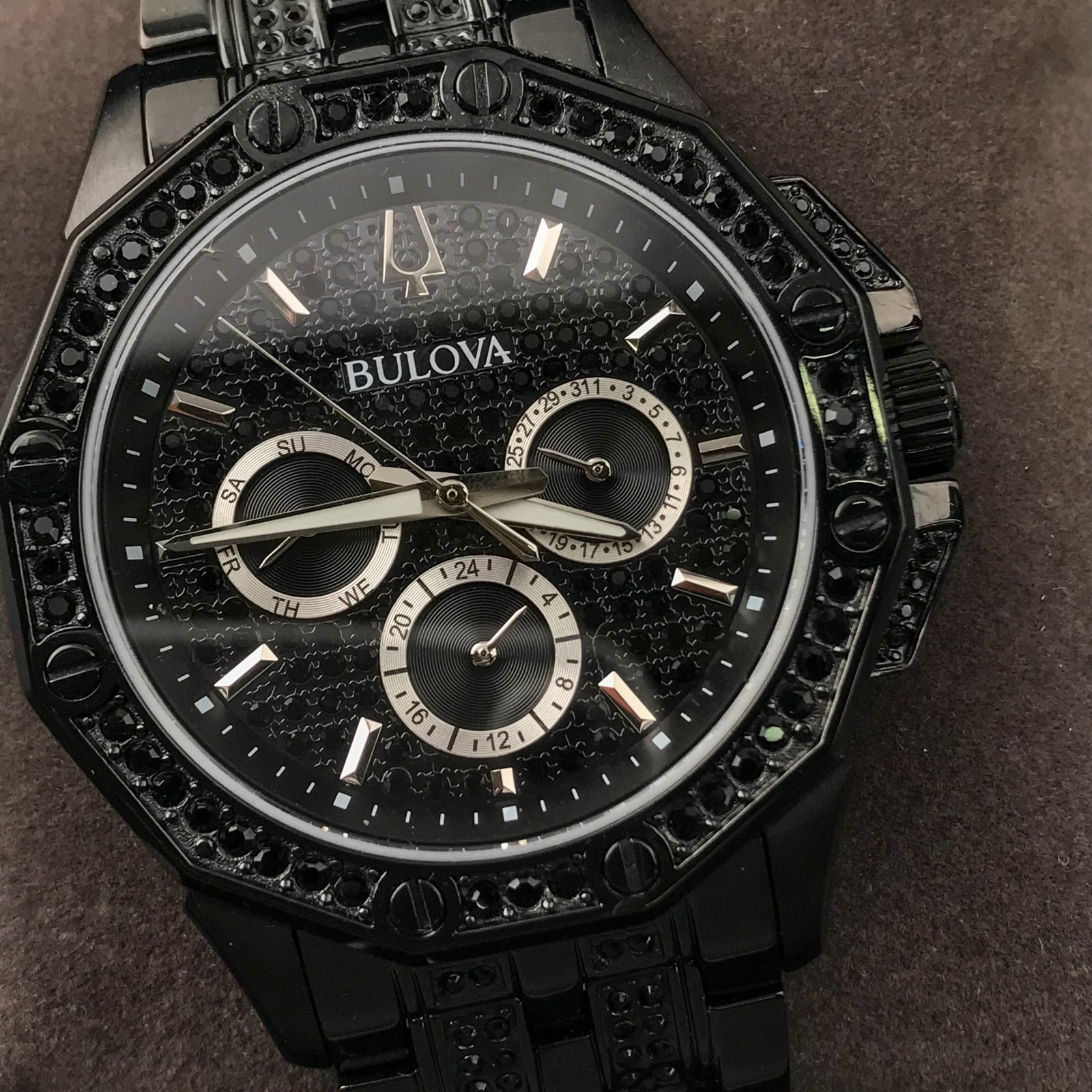 Bulova Crystal Octava Chronograph Black Pave Crystal Men’s Watch 41.5mm