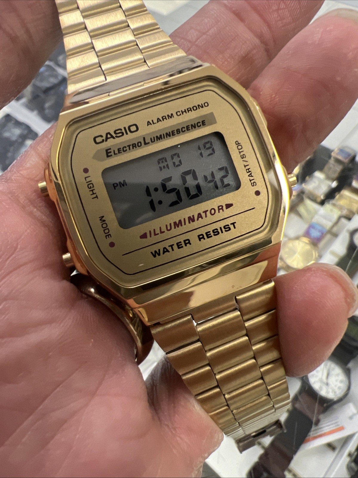 CASIO😱 A168WE (3298) ILLUMINATOR GOLDEN Watch, Unisex(No Box🙏)BNT🔥
