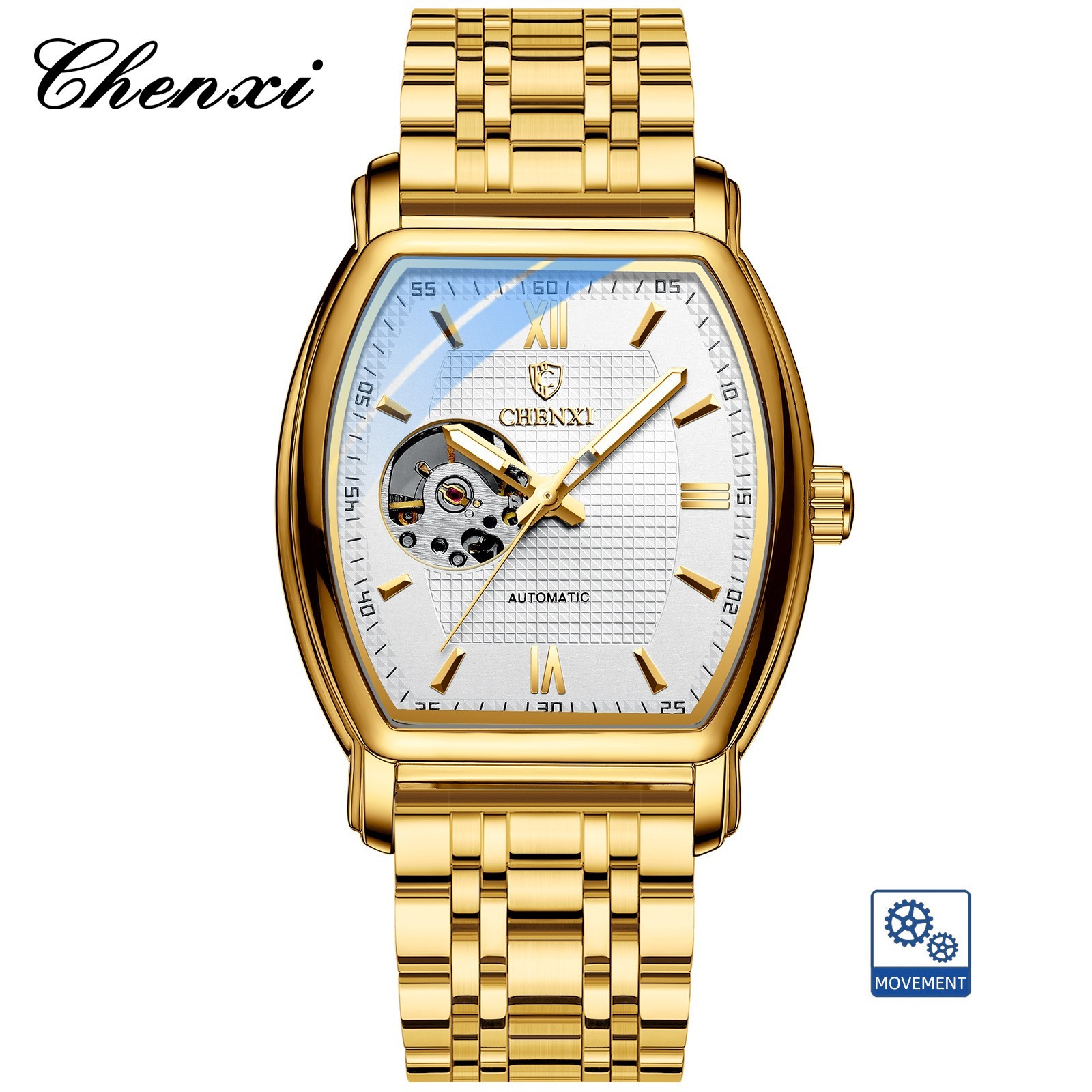 CHENXI Men’s Leather Hollow Out Luminous Tourbillon Automatic Mechanical Watch
