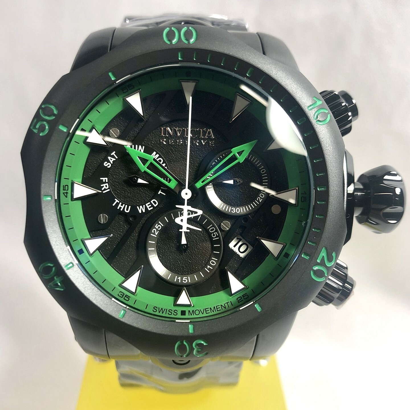 INVICTA 32944 54mm Black/Green Venom Black Label w/ 4-Piece Band Set