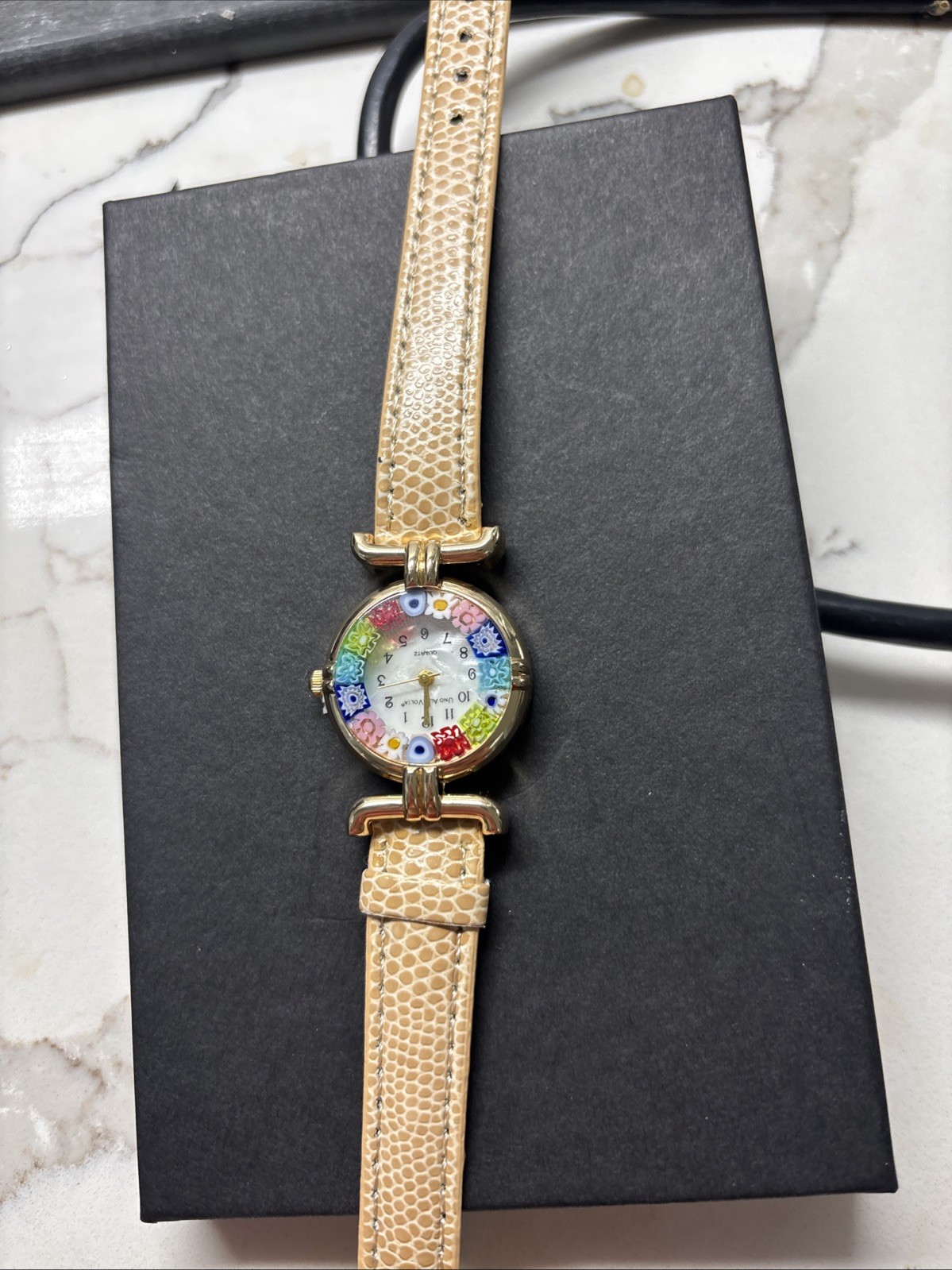 Murano Glass Millefiori Women’s Quartz Watch Italy Leather Strap NEW