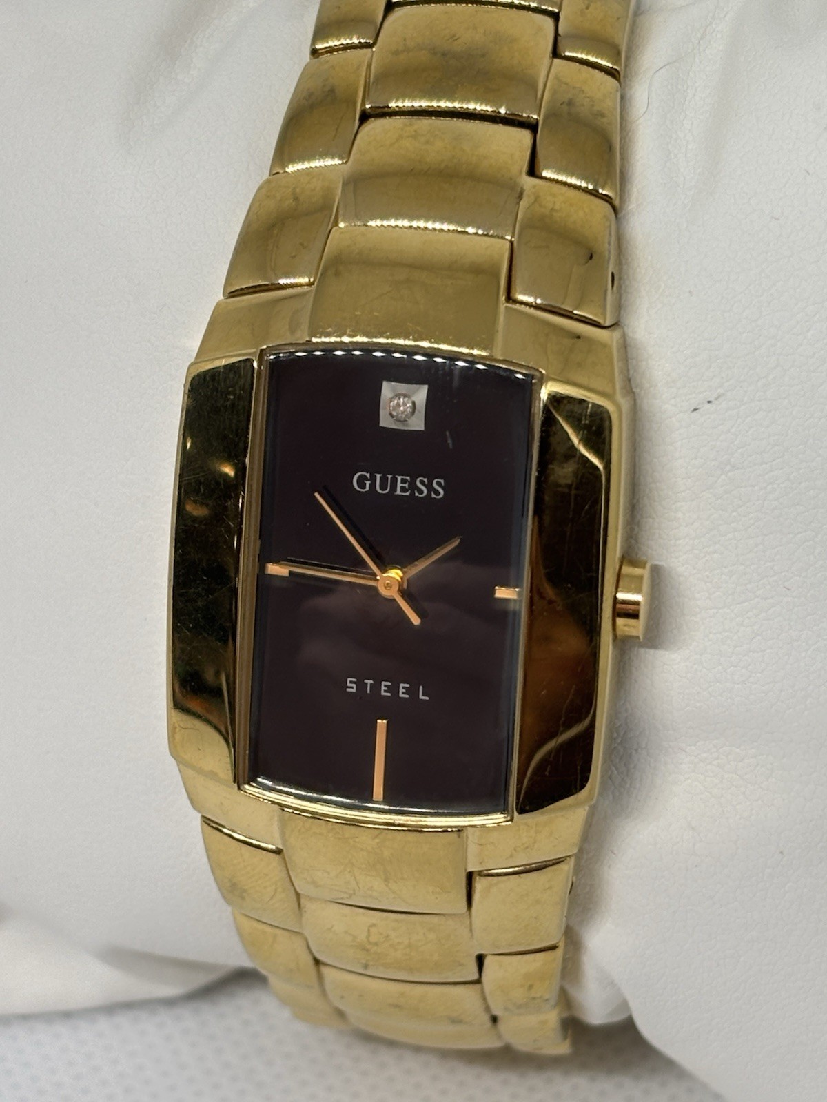 GUESS Gold Tone Black Dial Crystal Accent Women’s Quartz Watch Runs Great