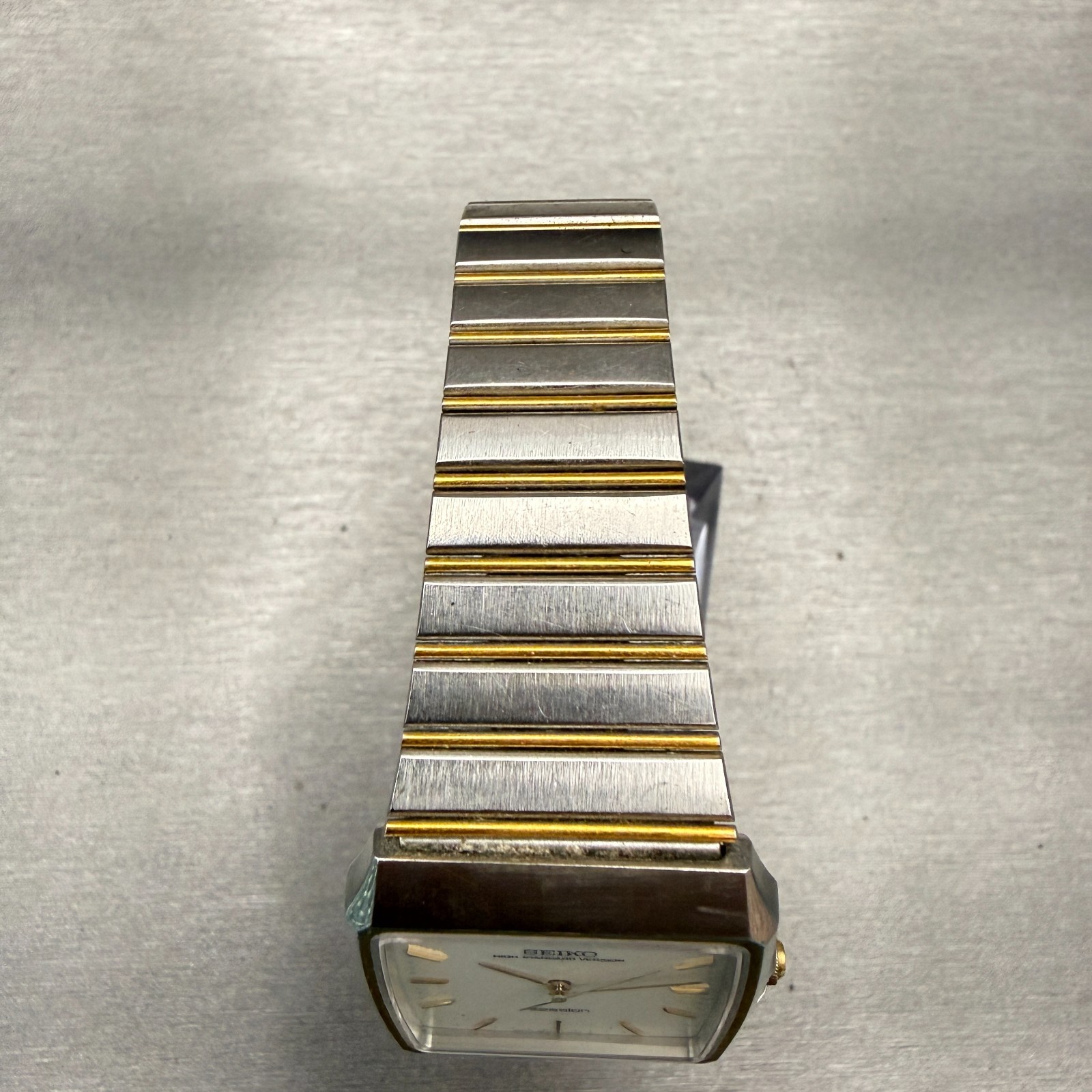 Seiko Session Watch Men 29mm White Dial Two Tone Rectangle 5E31-5A70 New Battery