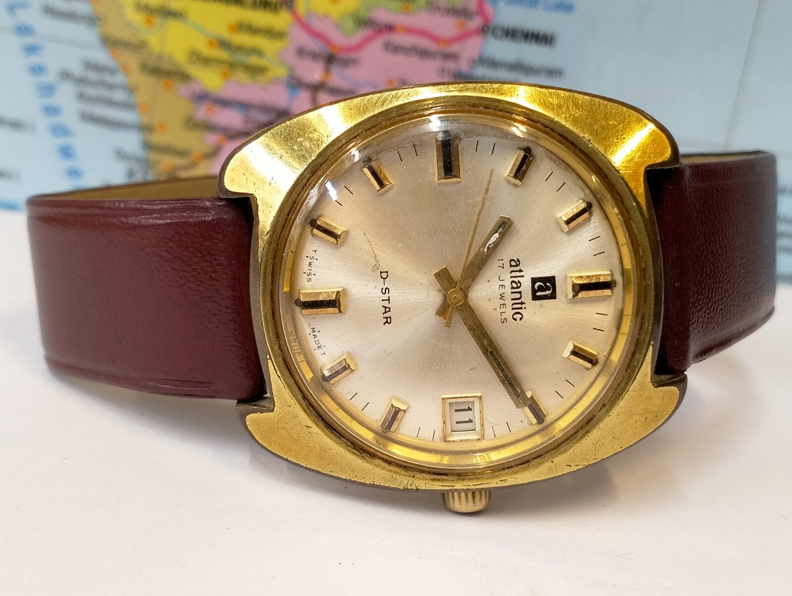 ATLANTIC D-STAR 17 JEWELS WINDING SILVER DIAL 6261918 SWISS MEN FULL WORKING VTG