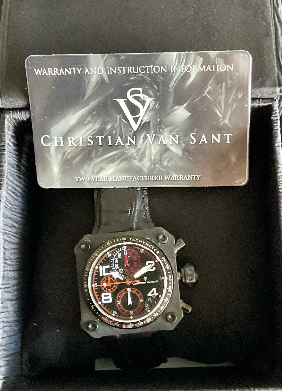 EUC Christian Van Sant Square Bold Chronograph w Original Box