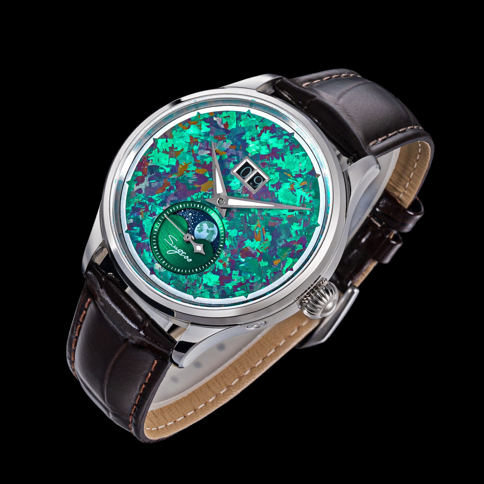Sugess MoonPhase Master Crystallized Titanium Mens Watch Seagull 1963 S401.ZT