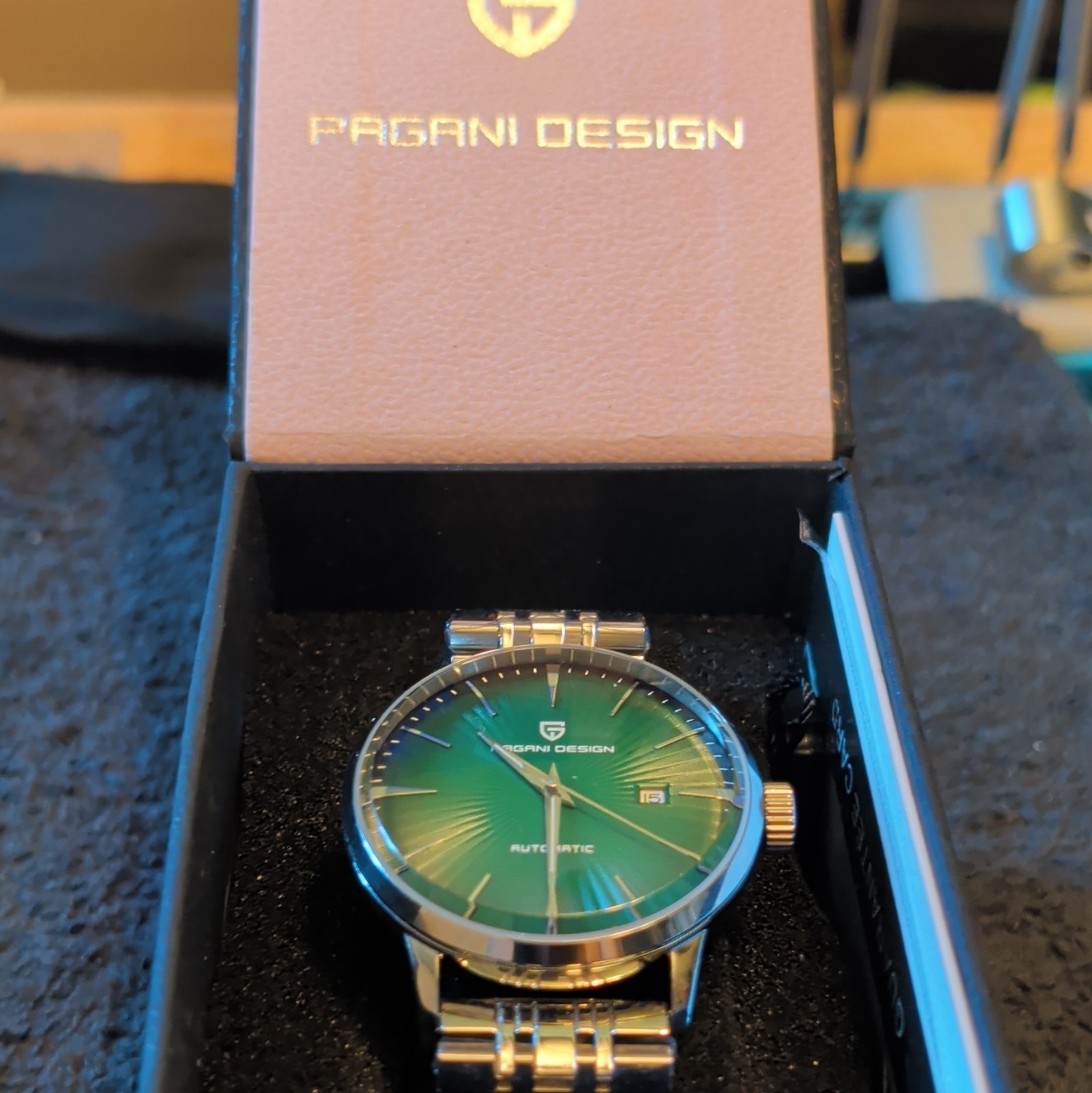 Pagani Design Automatic Men’s Date Green Sunburst Dial Steel Bracelet Watch