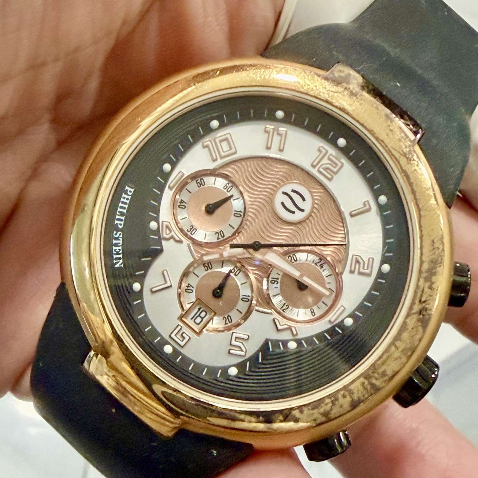 Authentic Philip Stein Active Chronograph Quartz Men’s 45mm Watch NEW BATTERY!