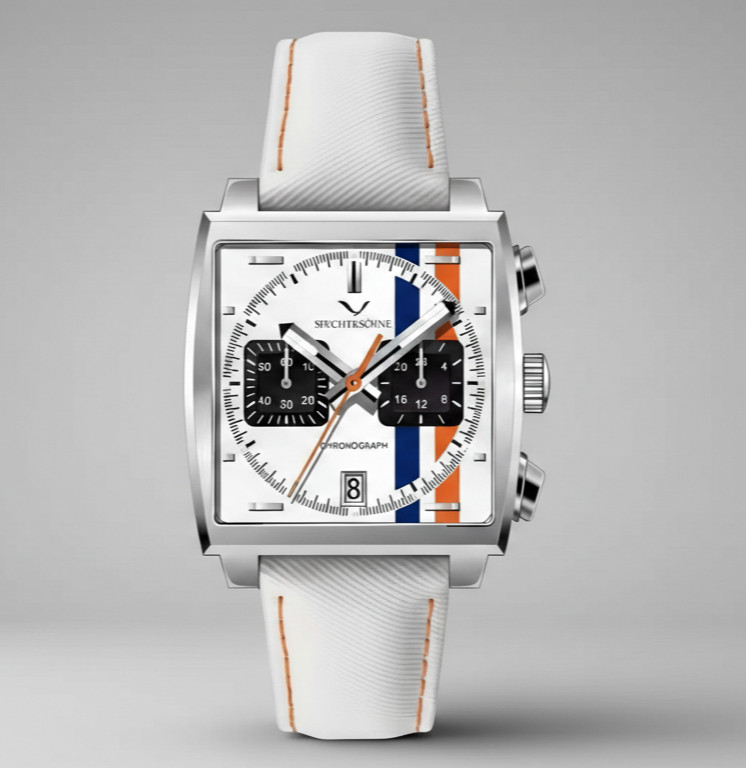 SPECHT & SOHNE Racing Quartz Chronograph Watch Stainless Steel Leather Strap