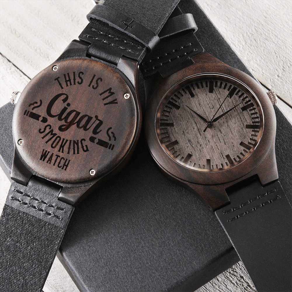 My Cigar Smoking Wood Watch Engraved Mens Watches Lounge Apparel Cigar Style Co.