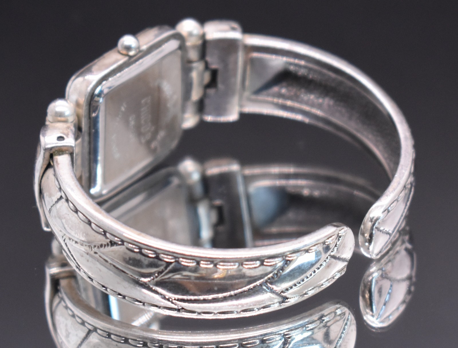 CHICO’S Silver Tone Square Dial Watch Women OX Cuff Bracelet Band NEW BATTERY