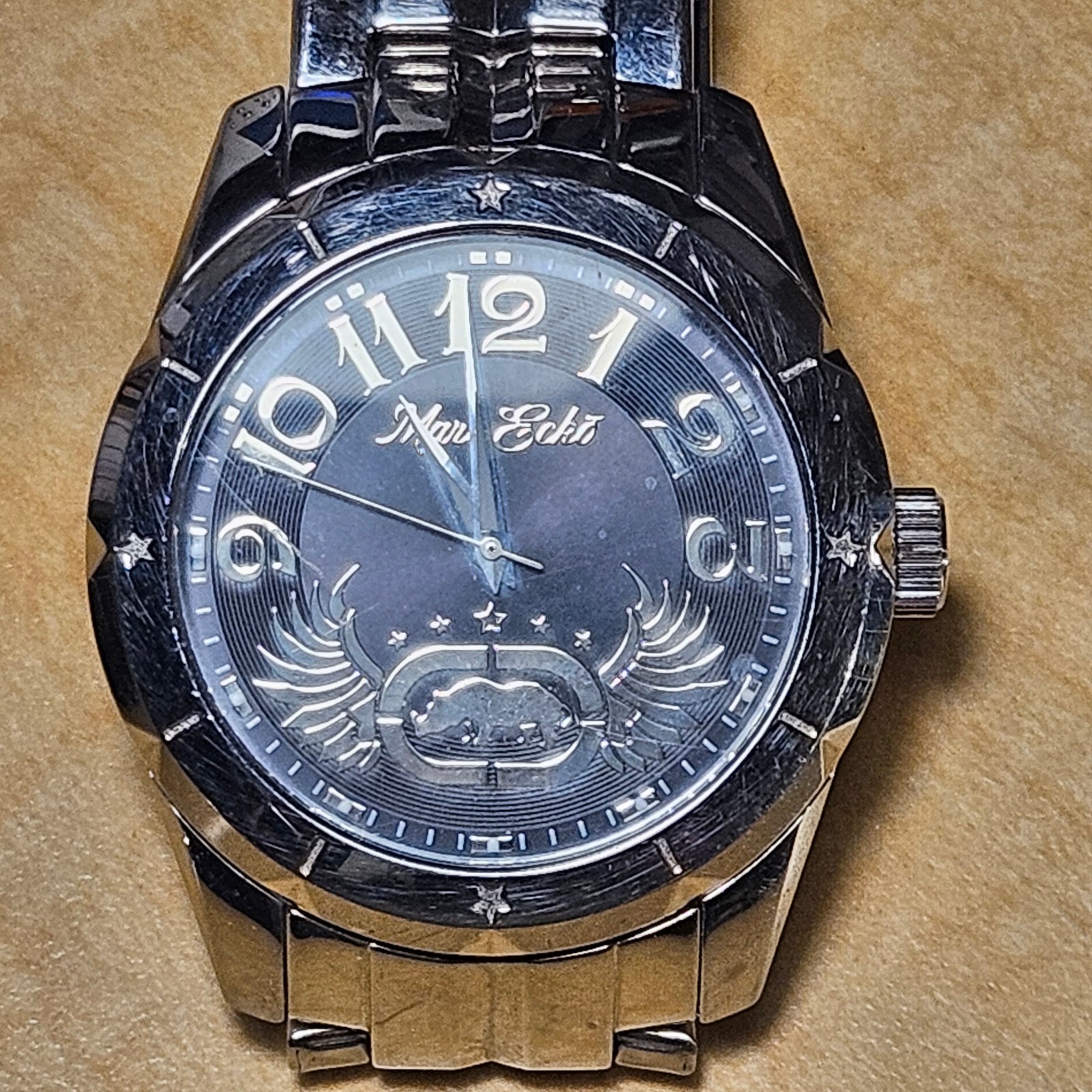 Marc Ecko E85042G1 Vintage “Big Supreme Rhino”, Stainless Steel, Black Dial, EUC